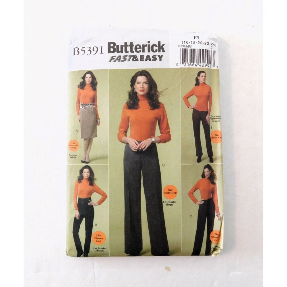 Butterick B5391 Womens Pants Skirt Fast Easy Sewing Pattern Sizes 16 To 24 Uncut